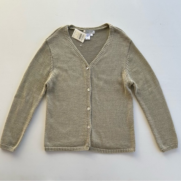 Coldwater Creek Tape Yarn Cardigan Sage Green V-neck Button Up Women’s Large NWT - Picture 10 of 10
